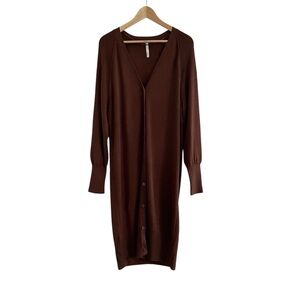 Paper Label Long Duster Cardigan Sweater Brown Size Small Cotton Modal New